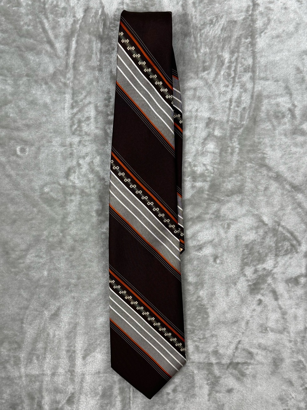 Vintage Famous Barr Tie 1970s 1980s Style Brown White Orange Diagonal Stripe